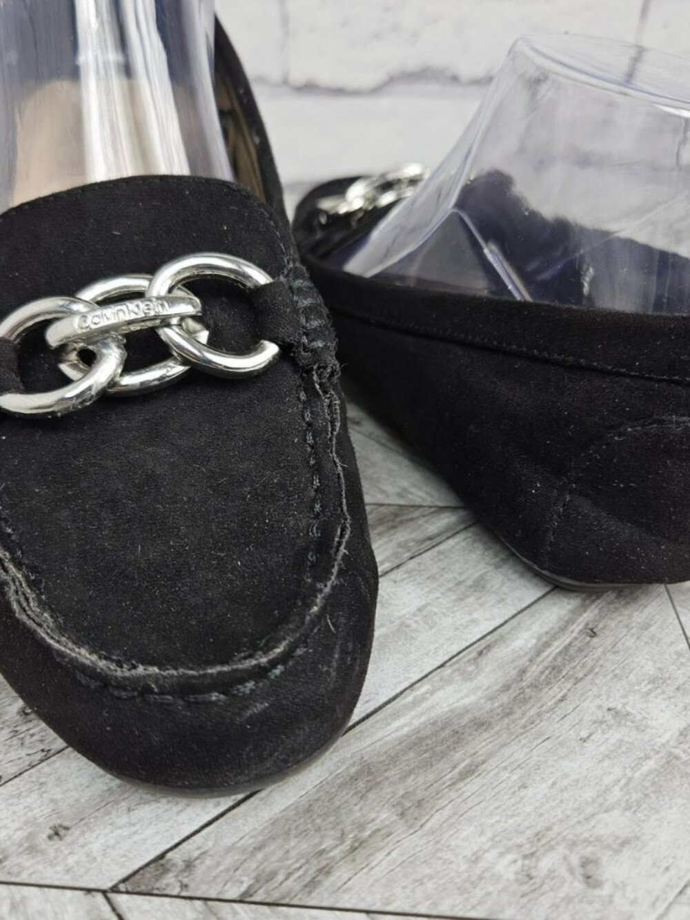 Calvin Klein Womens Black Textile Chain Detail Loafers 8 M Horsebit Shoe Slip On